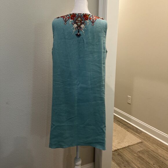 Johnny Was Beatriz Trapeze Embroidered Tunic Small Dress 100% Linen Bohemian - Picture 5 of 13